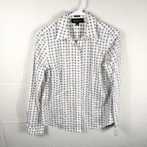 Jones New York Signature Petite Medium Non Iron Shirt Blue Print Cotton Blouse